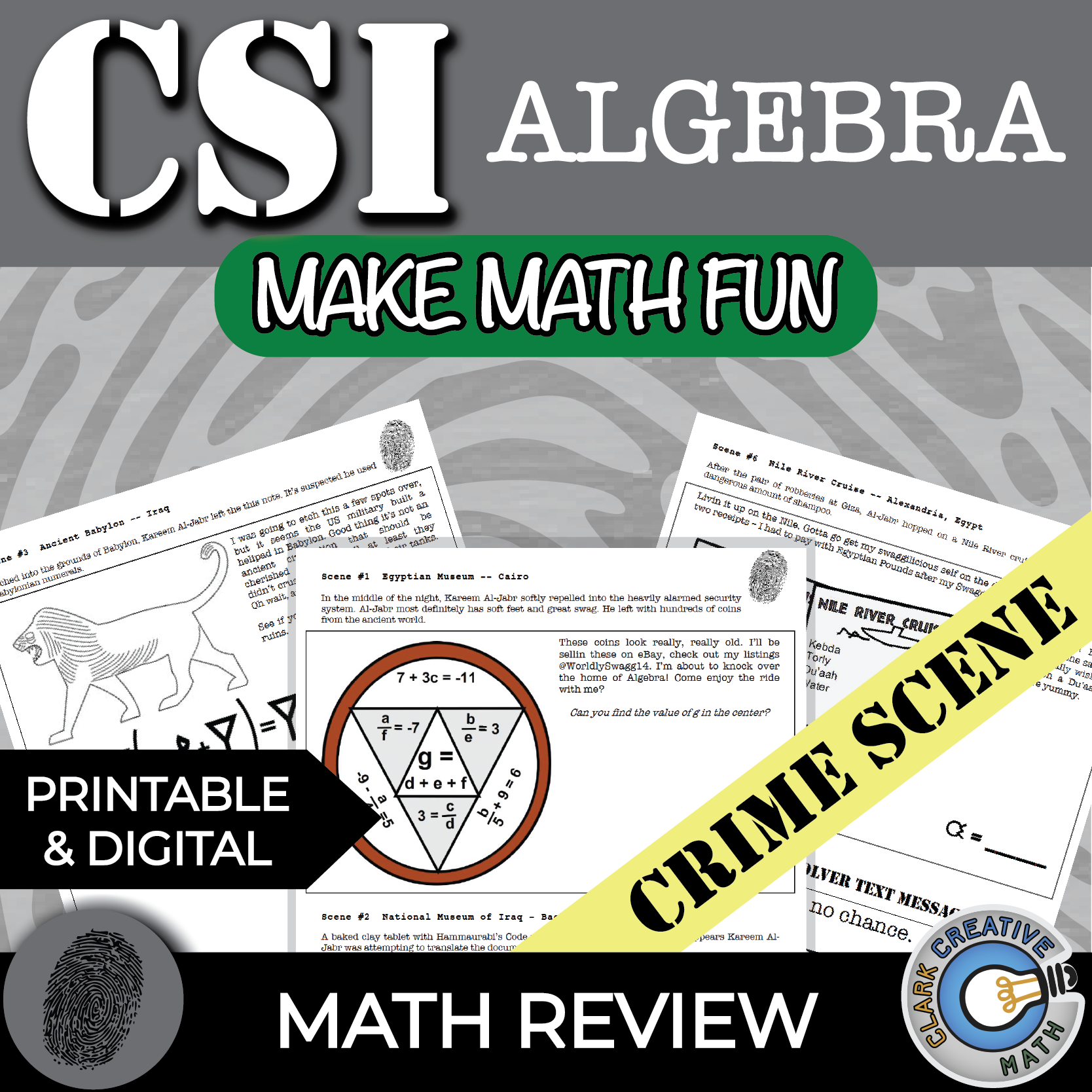 CSI algebra mystery math activities