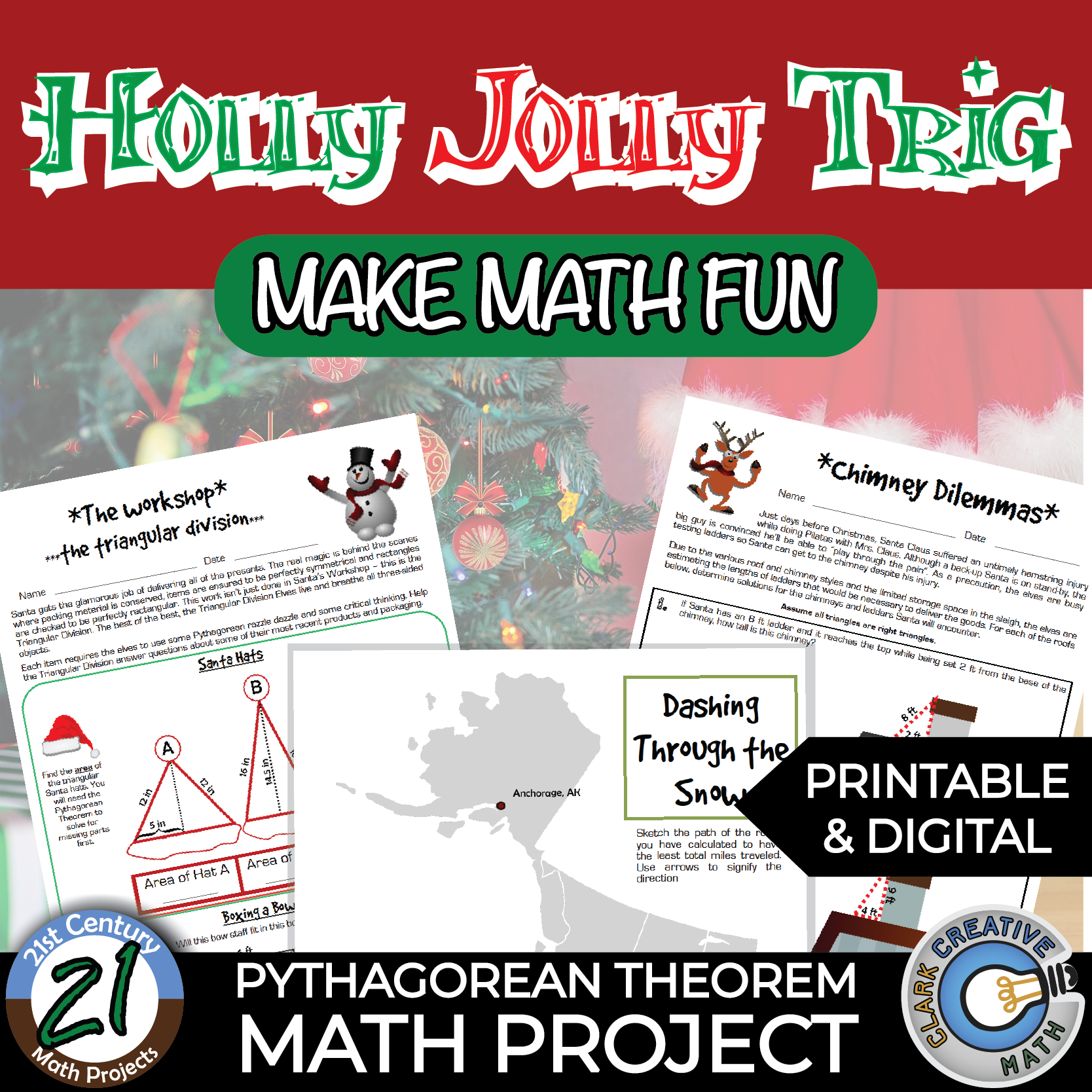 Holly Jolly Trig Christmas math project using the Pythagorean Theorem