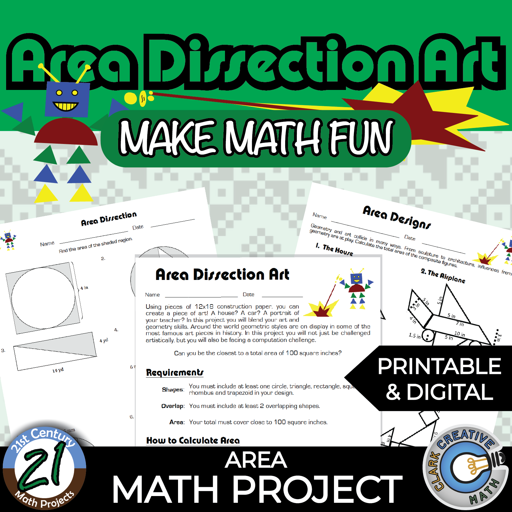 area dissection art integrated math project