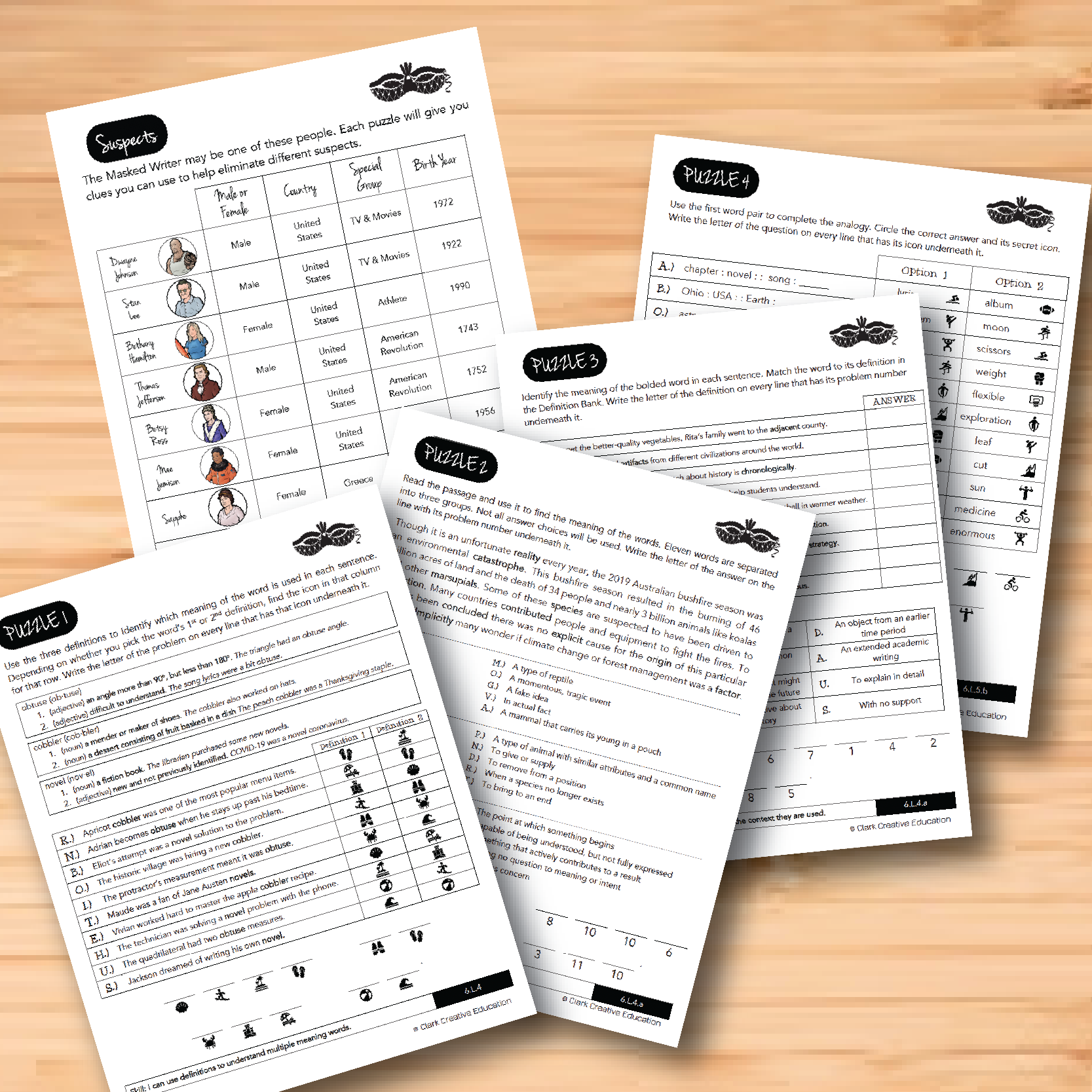 Masked Writer ELA Mystery Activities for Review